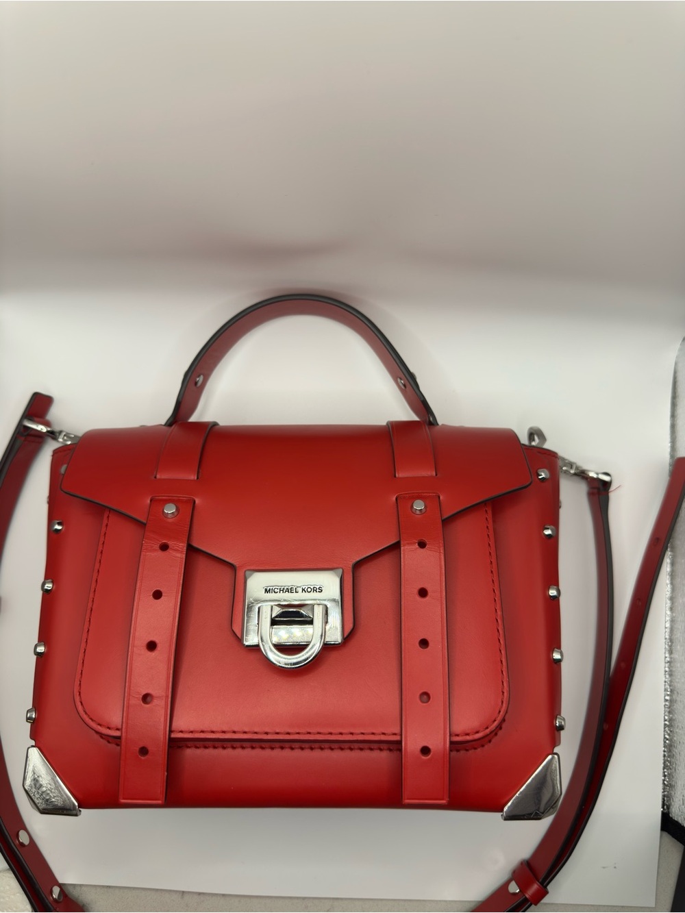Michael Kors Red Leather Structured Satchel with Silver Hardware - Picture 3 of 11